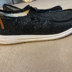 Corkys Glittery Black Slip-On Shoes